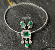 Silver 925 Hasli Earring Set - Green Stone