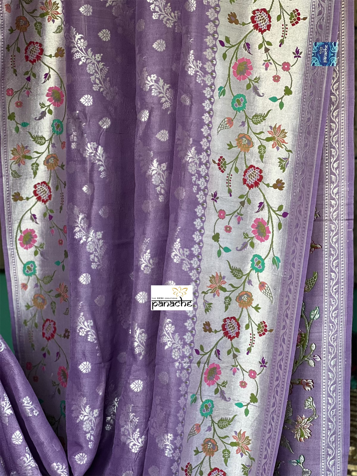 Tussar Georgette Banarasi- Violet Antique Silver