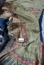 Modal Silk Ajrakh - Greenish Yellow Black Checkered