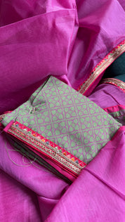 Designer Chanderi Silk Cotton - Pink Green