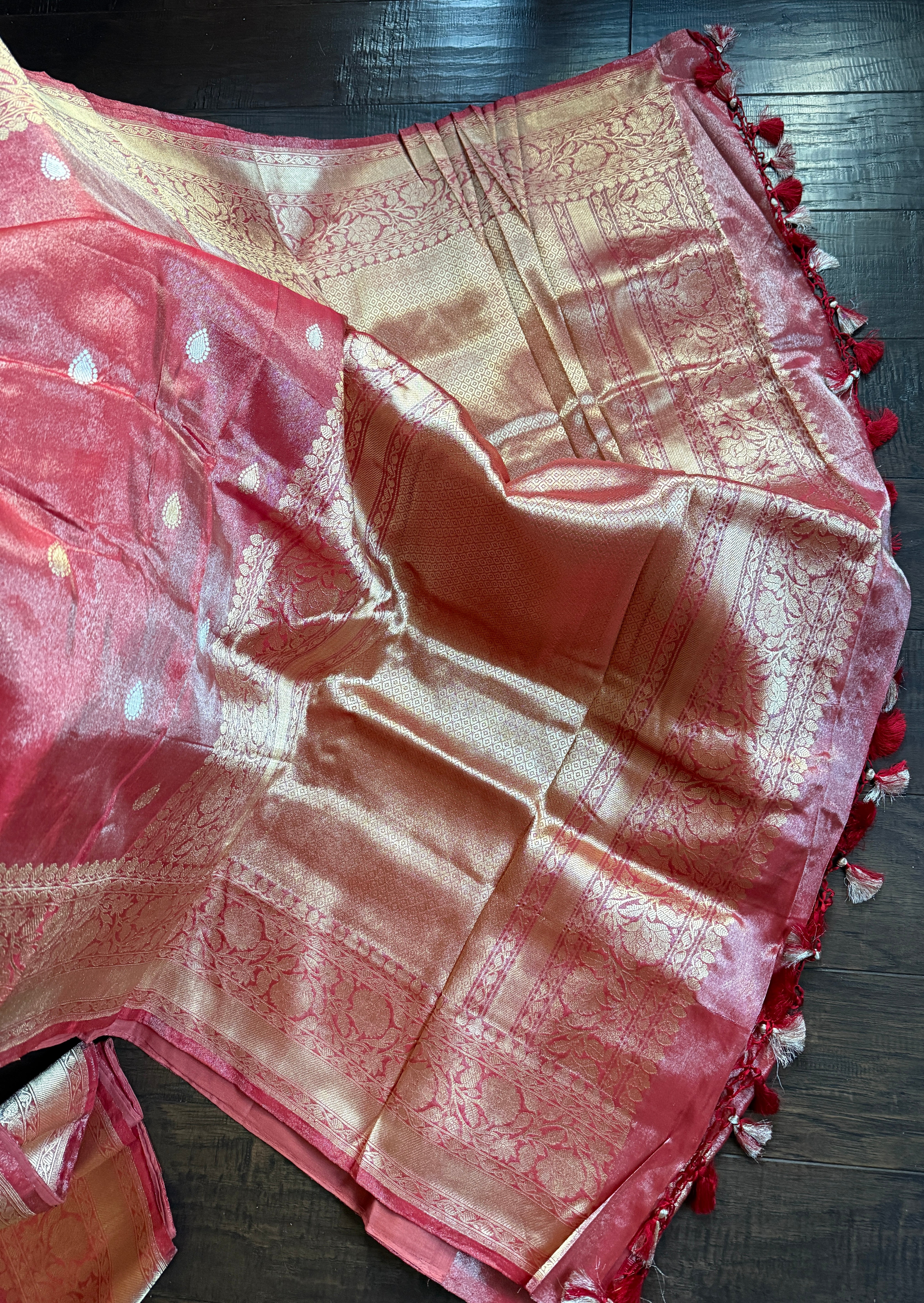 Pure Tissue Katan Silk Banarasi - Raspberry Pink