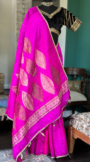Designer Raw Silk Banarasi Shaded - Hot Pink Magenta