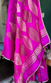 Designer Raw Silk Banarasi Shaded - Hot Pink Magenta