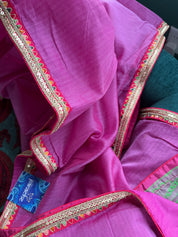 Designer Chanderi Silk Cotton - Pink Green