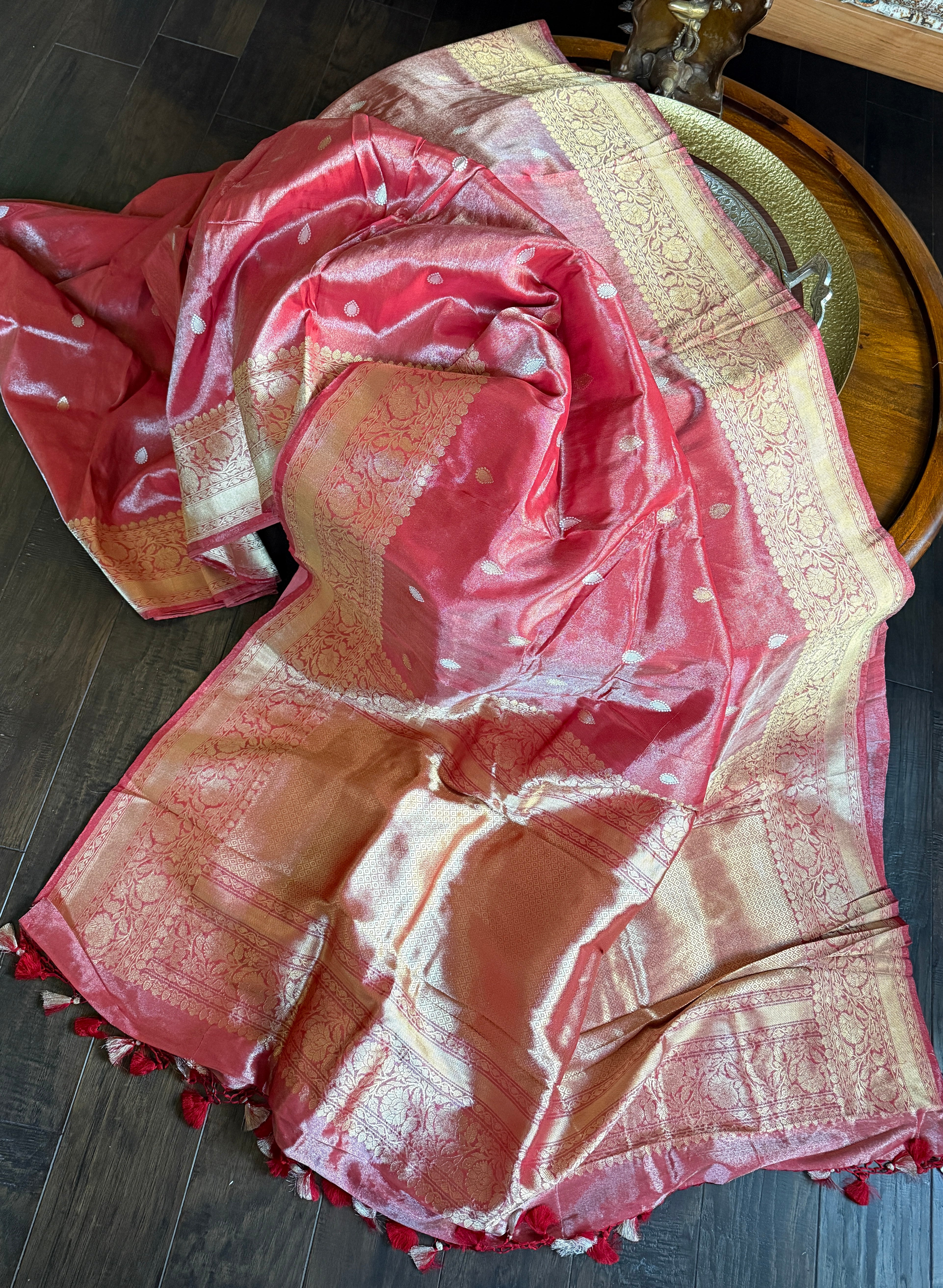 Pure Tissue Katan Silk Banarasi - Raspberry Pink