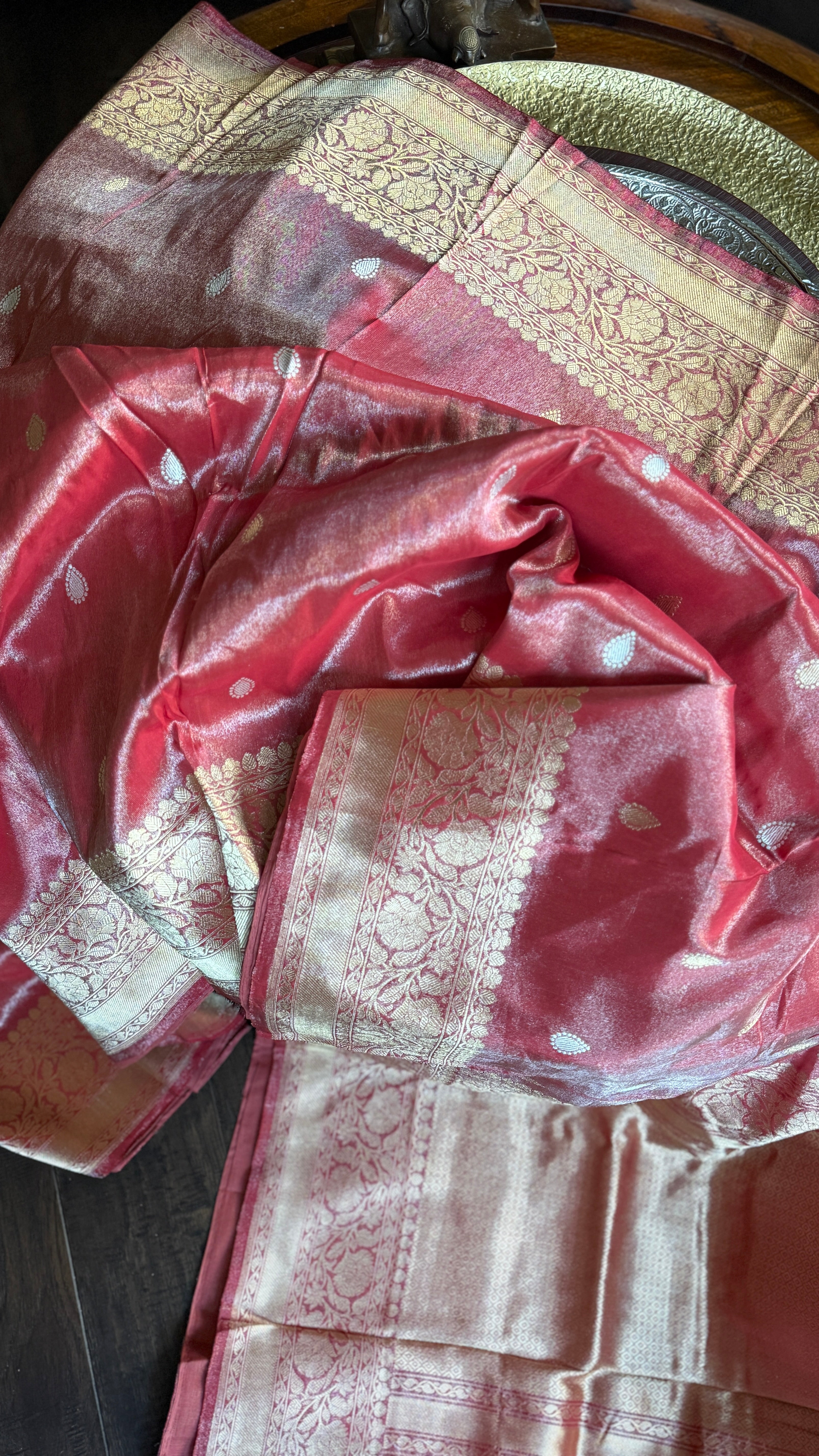 Pure Tissue Katan Silk Banarasi - Raspberry Pink