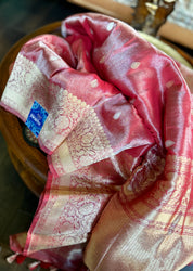 Pure Tissue Katan Silk Banarasi - Raspberry Pink