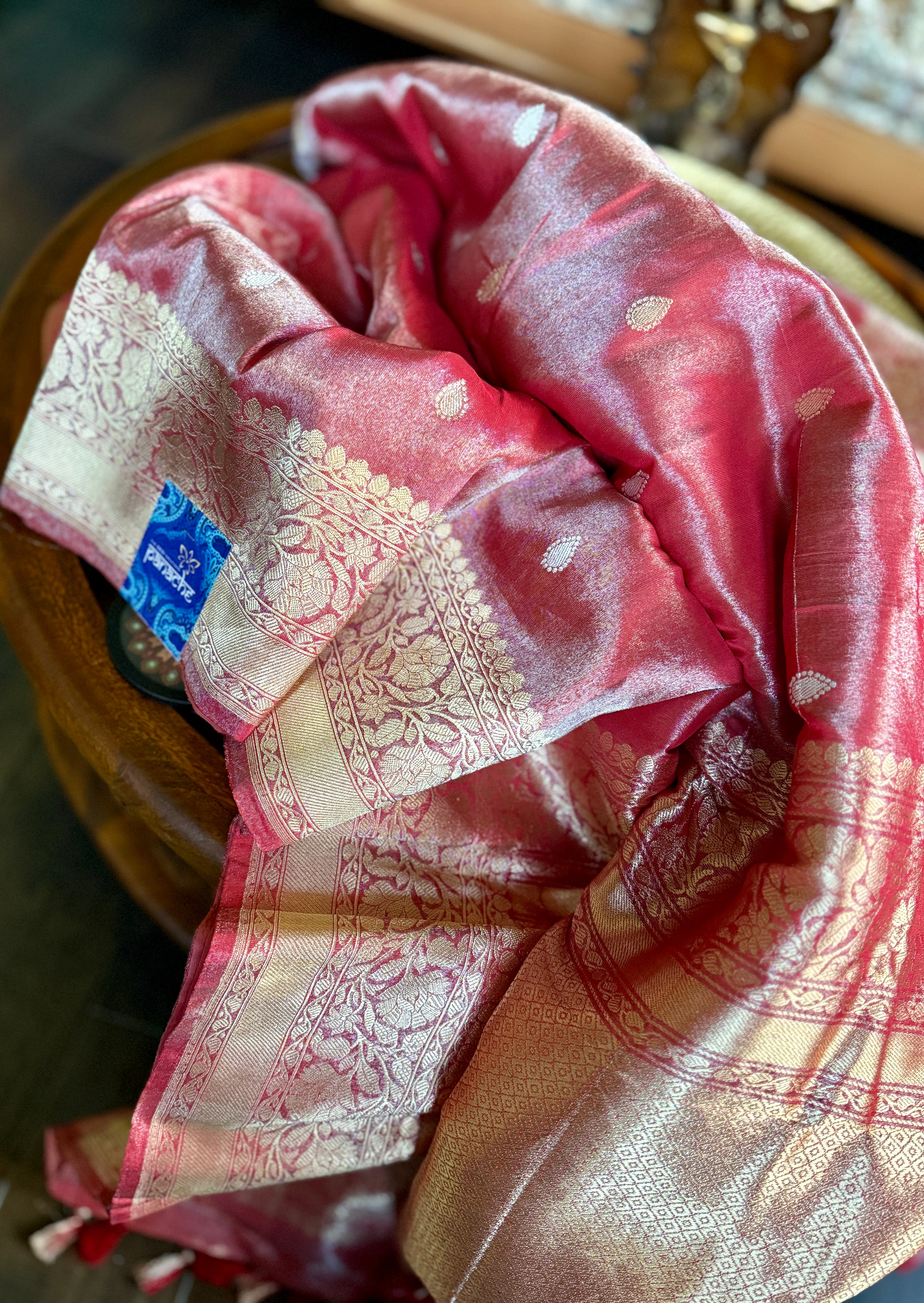 Pure Tissue Katan Silk Banarasi - Raspberry Pink