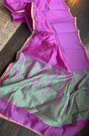Designer Chanderi Silk Cotton - Pink Green