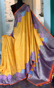 Tussar Georgette Banarasi - Mustard Yellow Purple
