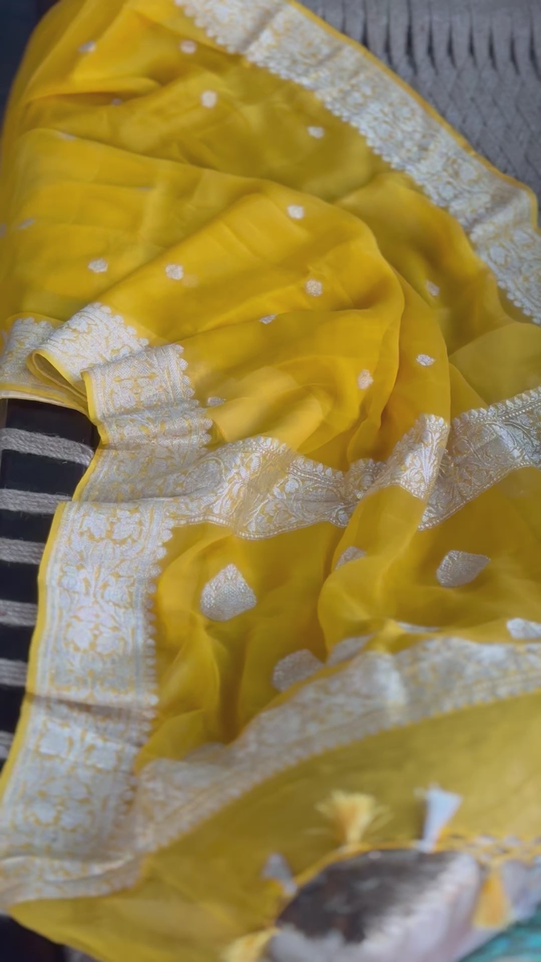 Khaddi Chiffon Kadwa Banarasi - Yellow Silver Zari