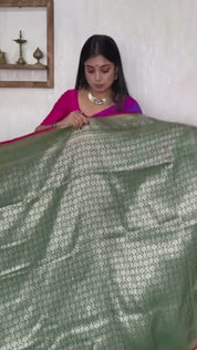 Pure Silk Katan Banarasi- Peocock Green Dual Shaded