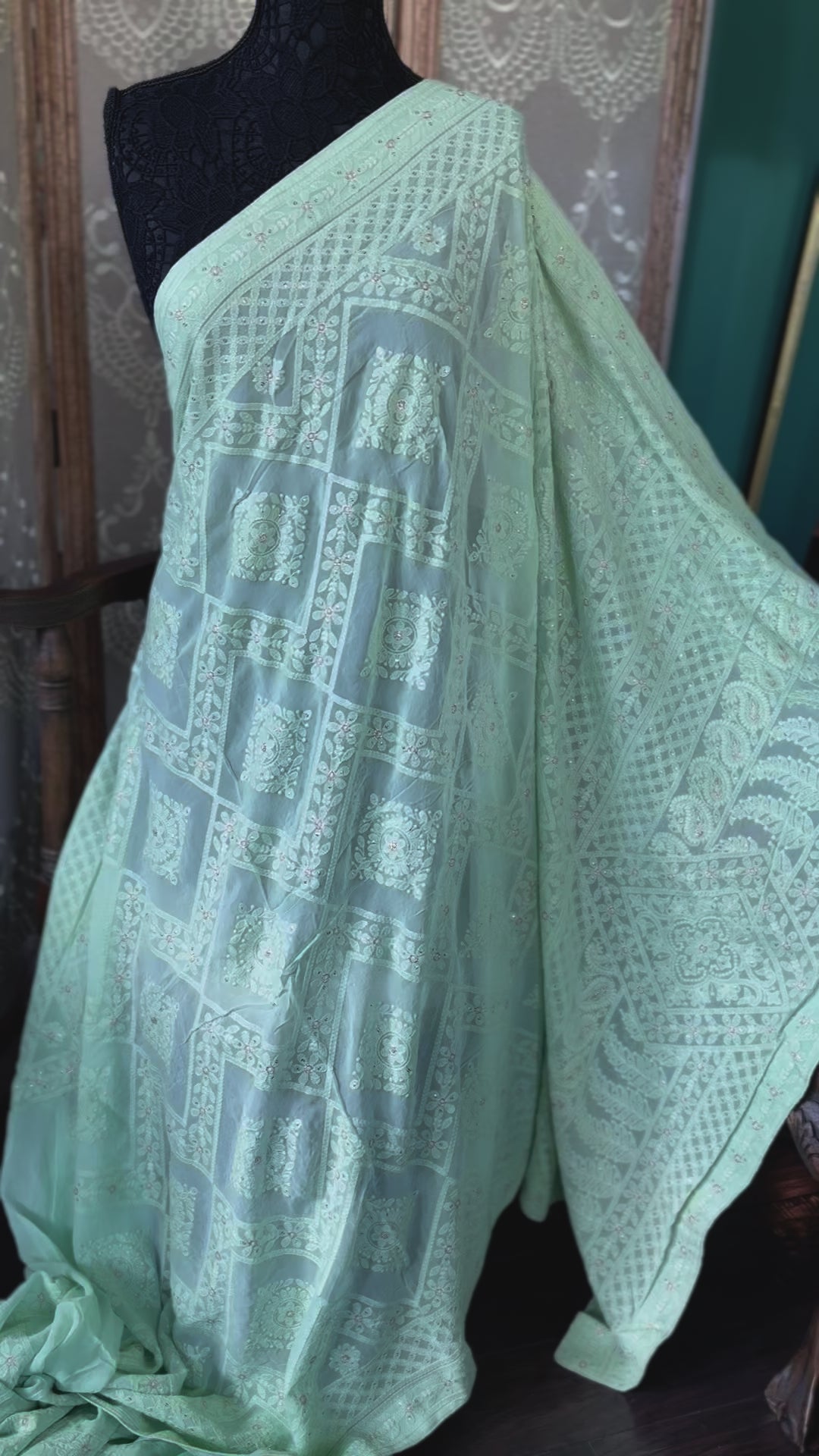 Designer Pure Georgette Chikankari - Light Pista Green