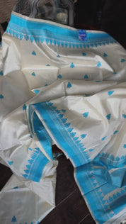 Pure Silk Katan Banarasi- Cream Firozi