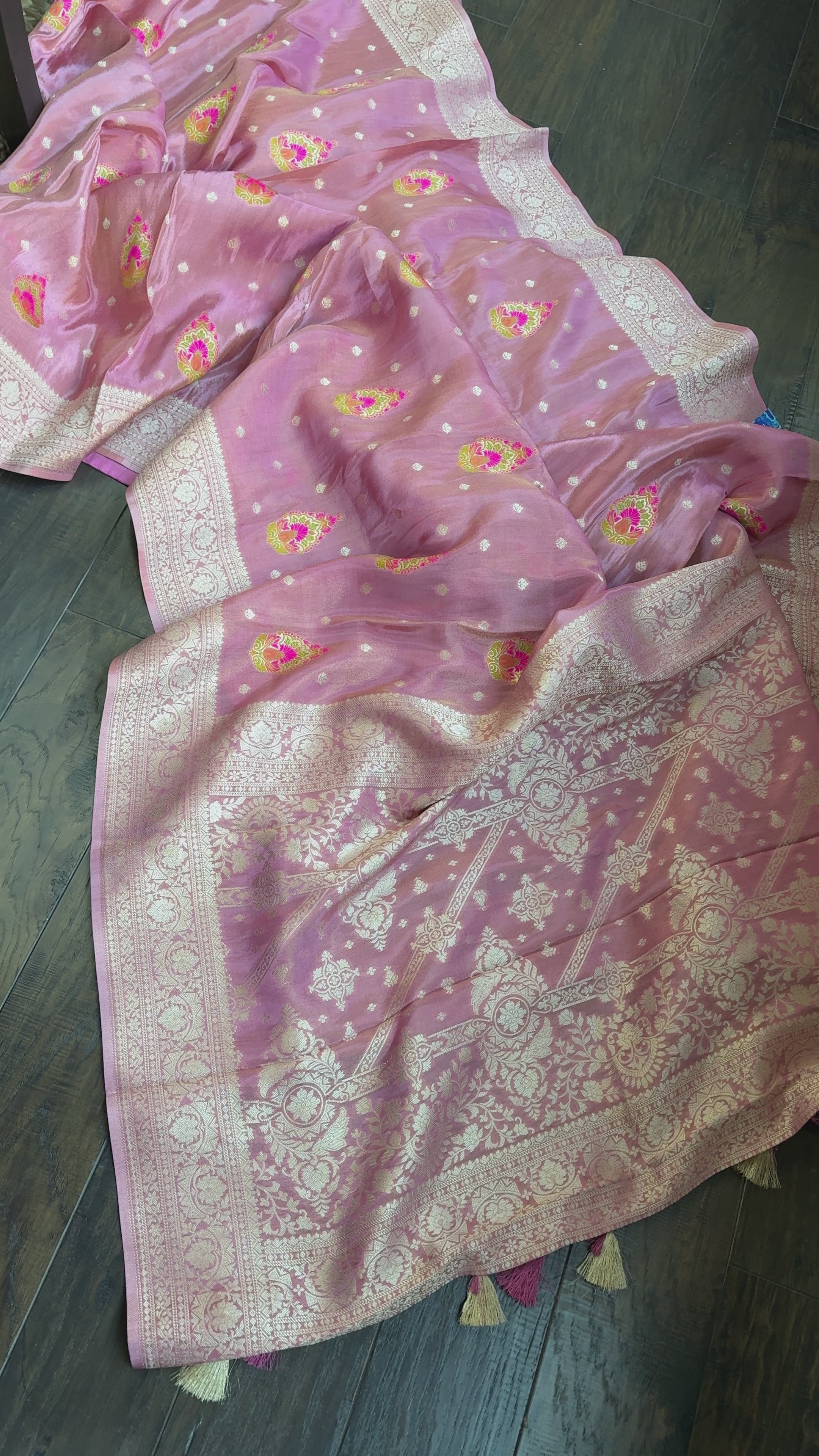 Designer Tissue Silk Banarai - Pink Meenakari