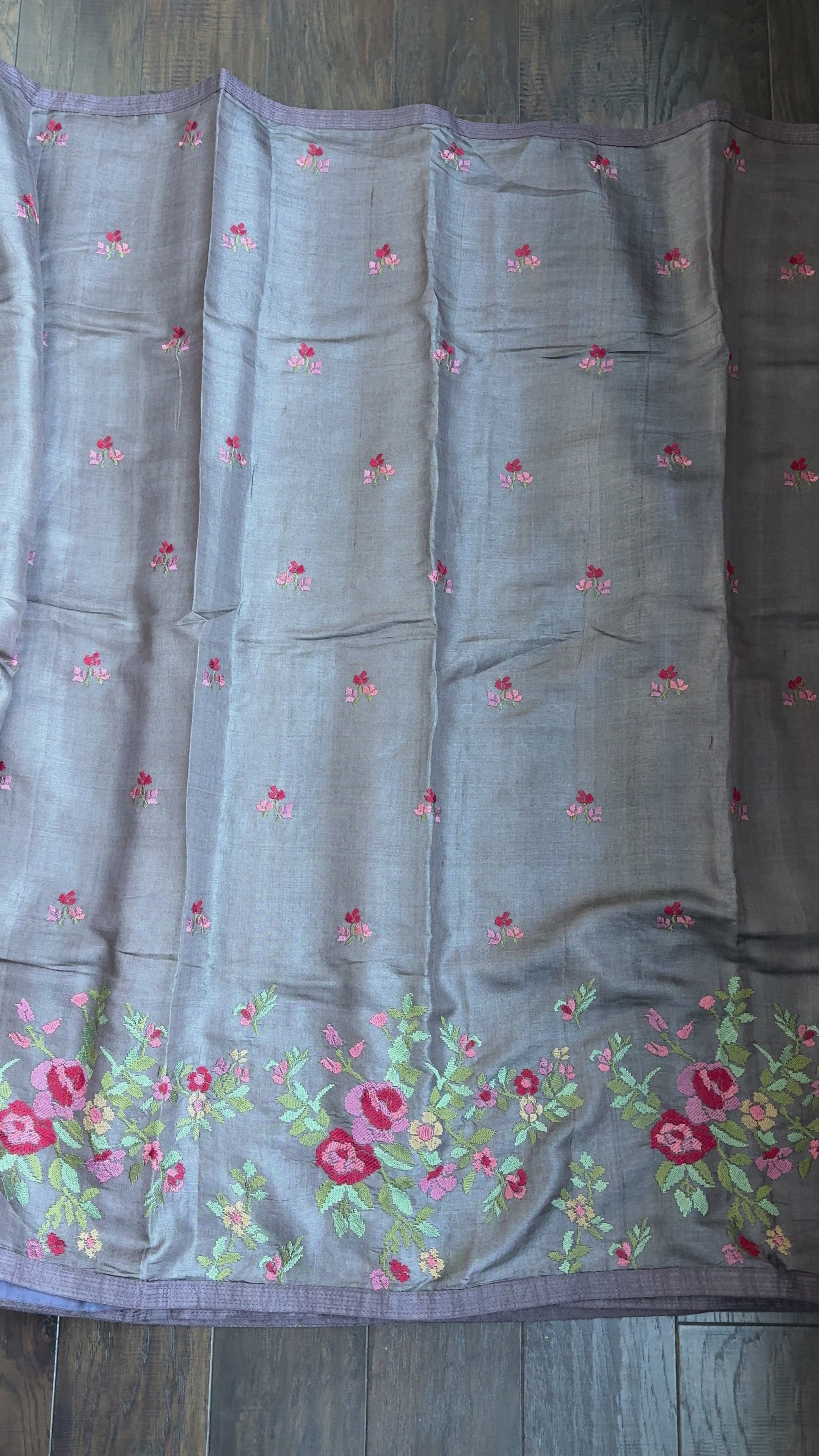 Designer Tussar Silk - Grey Mauve Embroidered