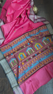 Pure Tussar Silk - Dolabedi Rashpberry Pink