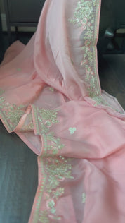 Designer Organza - Pink Embroidered