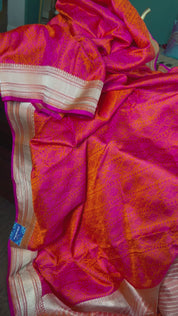 Pure Silk Mashru Banarasi- Pink Orange