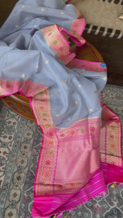 Pure Organza Silk Banarasi - Grey Pink