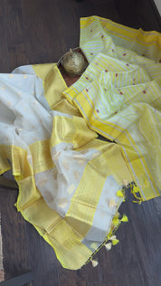 Pure Chanderi Pattu Silk - Off White Yellow