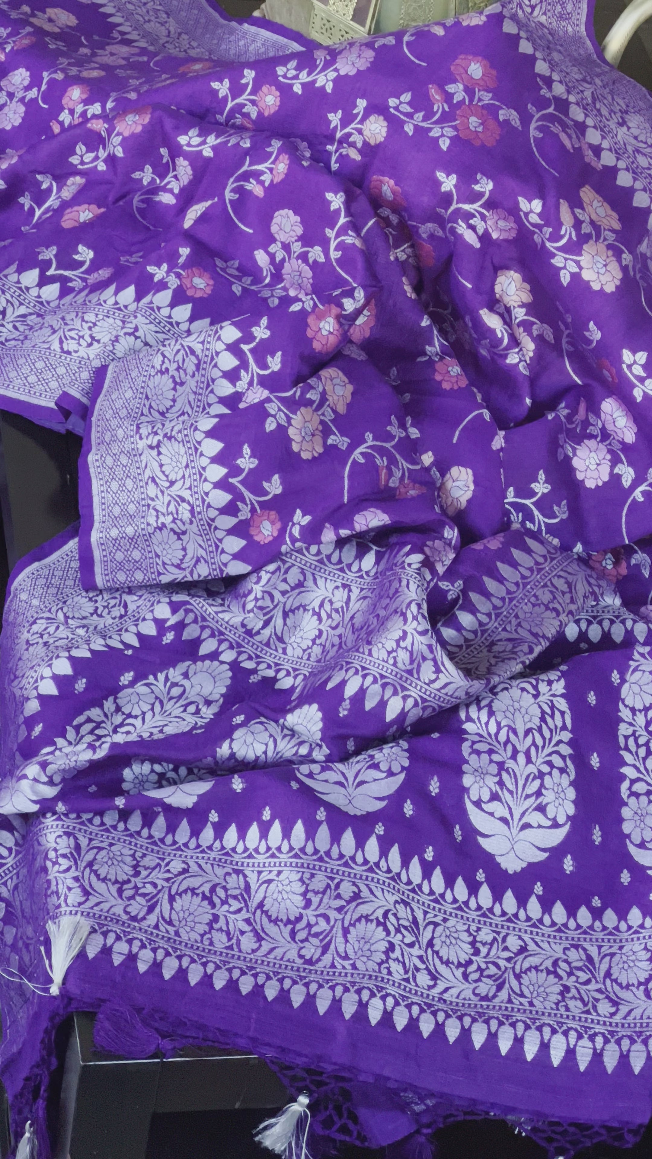 Khaddi Tussar Banarasi - Purple Meenakari