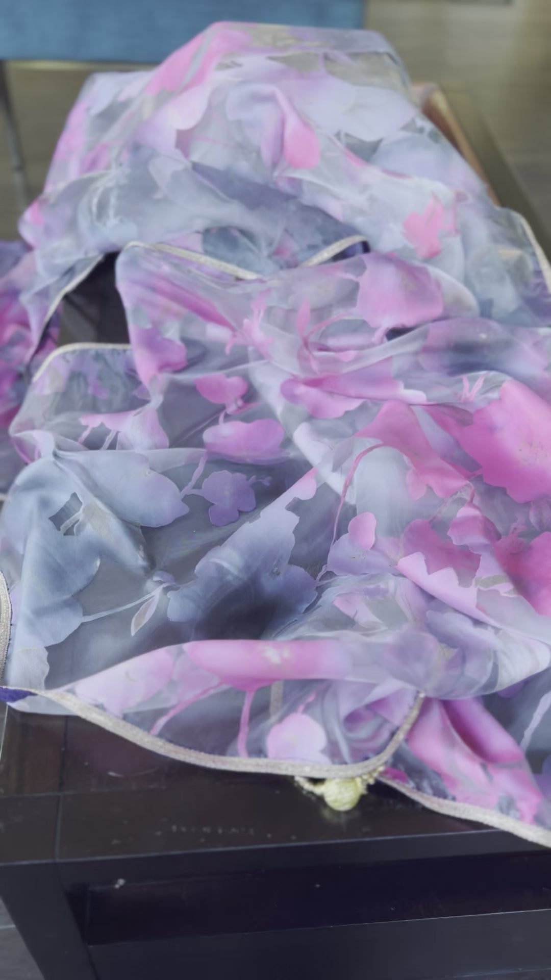 Designer Satin on Organza - Light Grey Pink