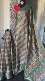 Pure Tussar Silk - Green Printed