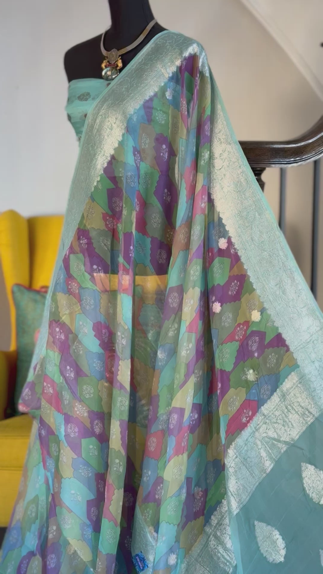 Khaddi Chiffon Banarasi - Sea Green digital Printed