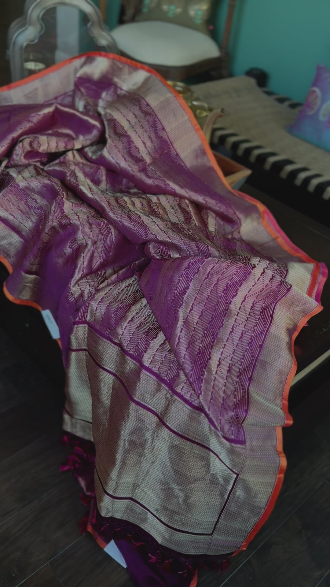 Pure Silk Brocade Banarasi- Wine Purple Kadwa