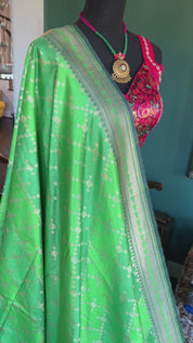 Tussar Silk Banarasi - Green Shaded Antique Zari