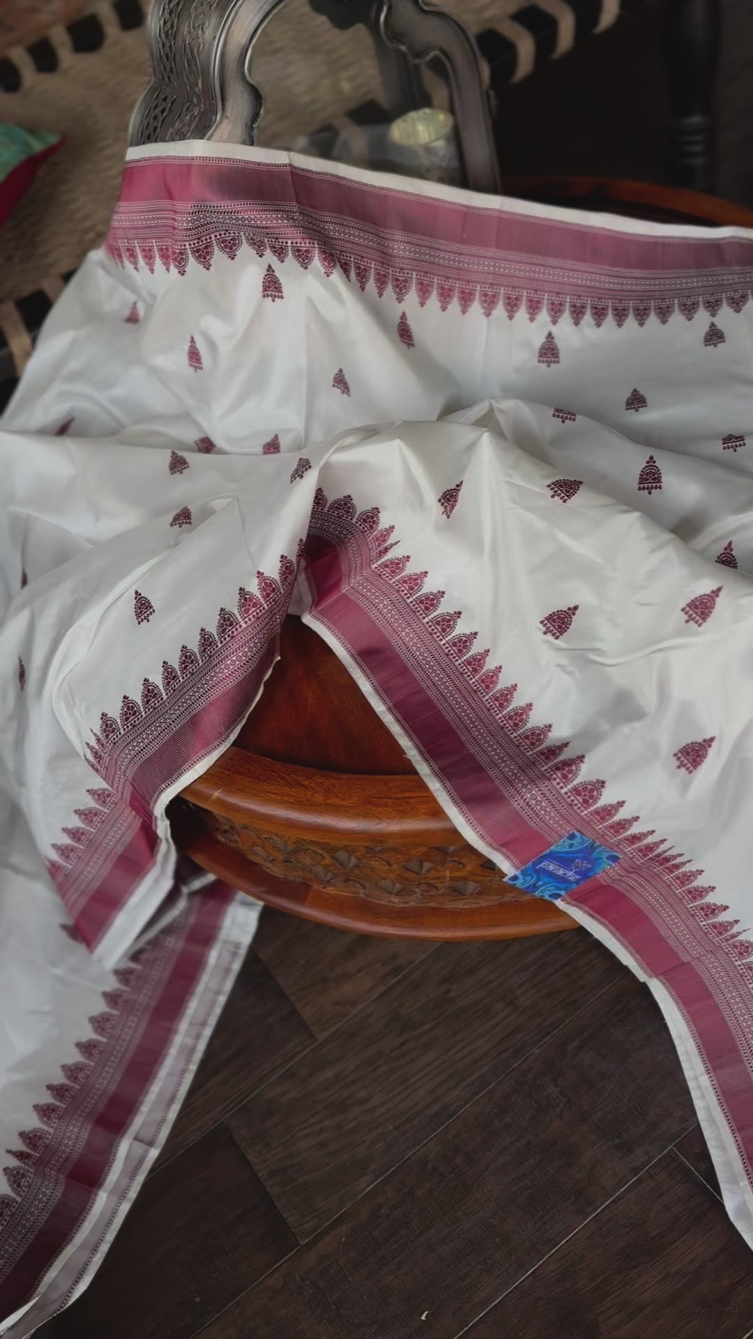 Pure Silk Katan Banarasi- White Maroon