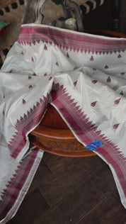 Pure Silk Katan Banarasi- White Maroon