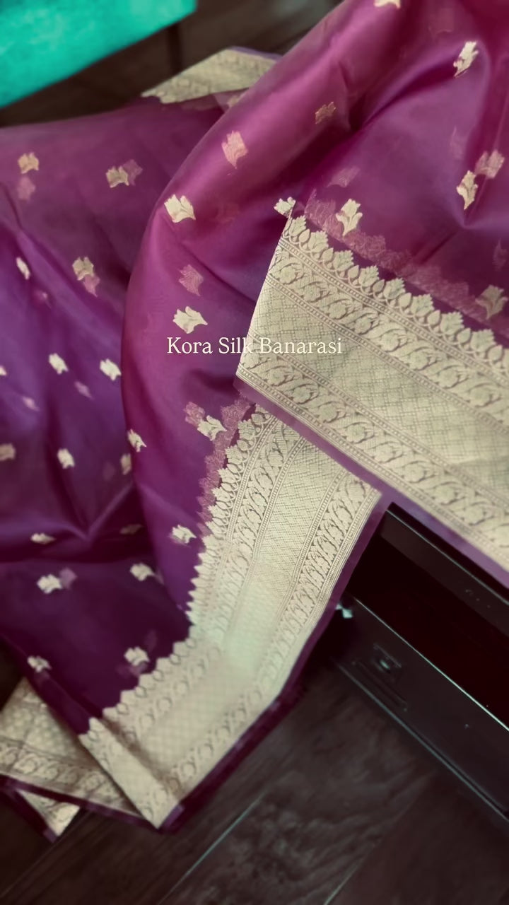 Kora Silk Banarsi - Wine Color Kadwa