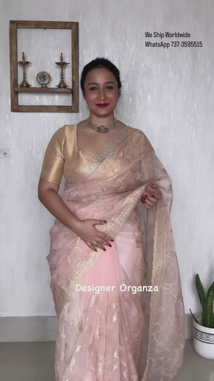 Designer Organza Sequin - Pale Peach Pink