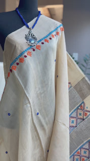 Pure Tussar Silk Lambani - Cream Hand Embroidered