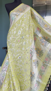 Tussar Georgette Banarasi- Yellow Jamdaani Woven