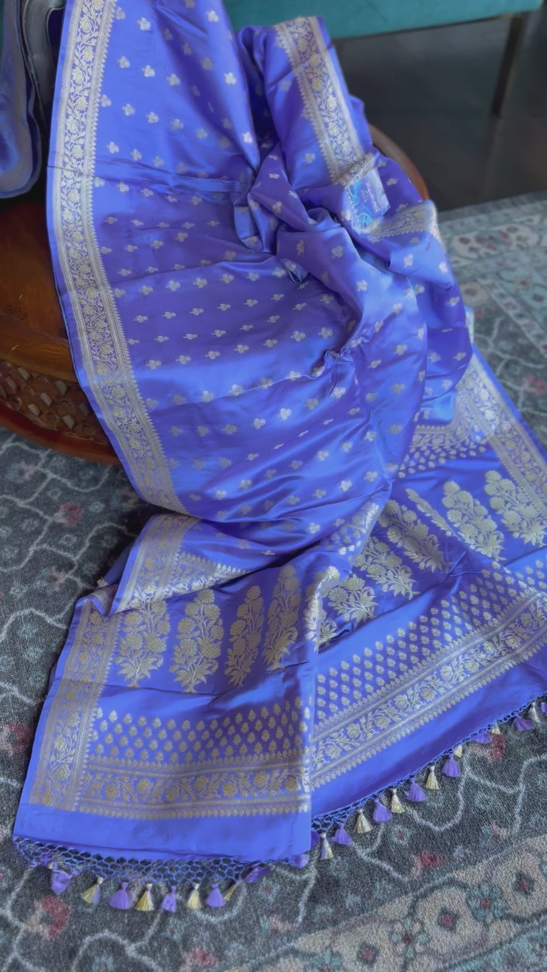 Pure Silk Mashru Banarasi- Violet Antique Zari