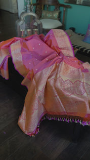 Pure Silk Katan Banarasi- Pink Kadwa