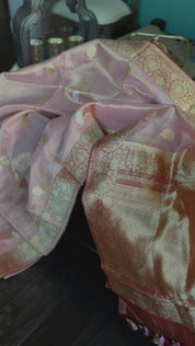 Pure Organza Tissue Silk Banarasi- Peach