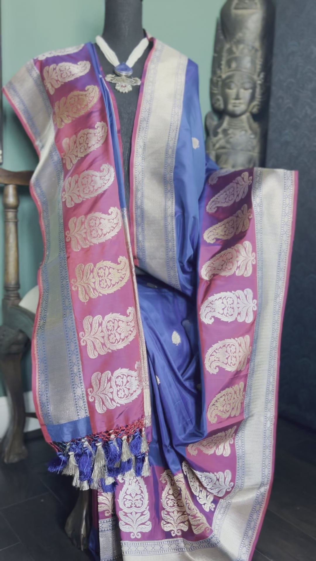 Pure Katan Silk Banarasi - Blue Purplish Maroon