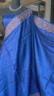 Designer Tussar Silk - Blue Sozni Hand Embroidered