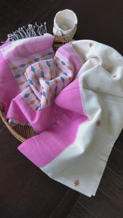 Pure Khadi Handloom - Offwhite Pink Woven