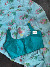 Designer Georgette Sequin Floral  - Sea Blue