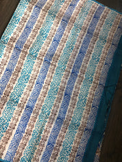 Pure Tussar Silk - Bottle Green Yellow Printed Kantha Stitch
