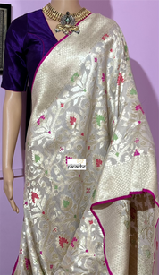 Khaddi Tussar Banarasi -  Beige Meenakari