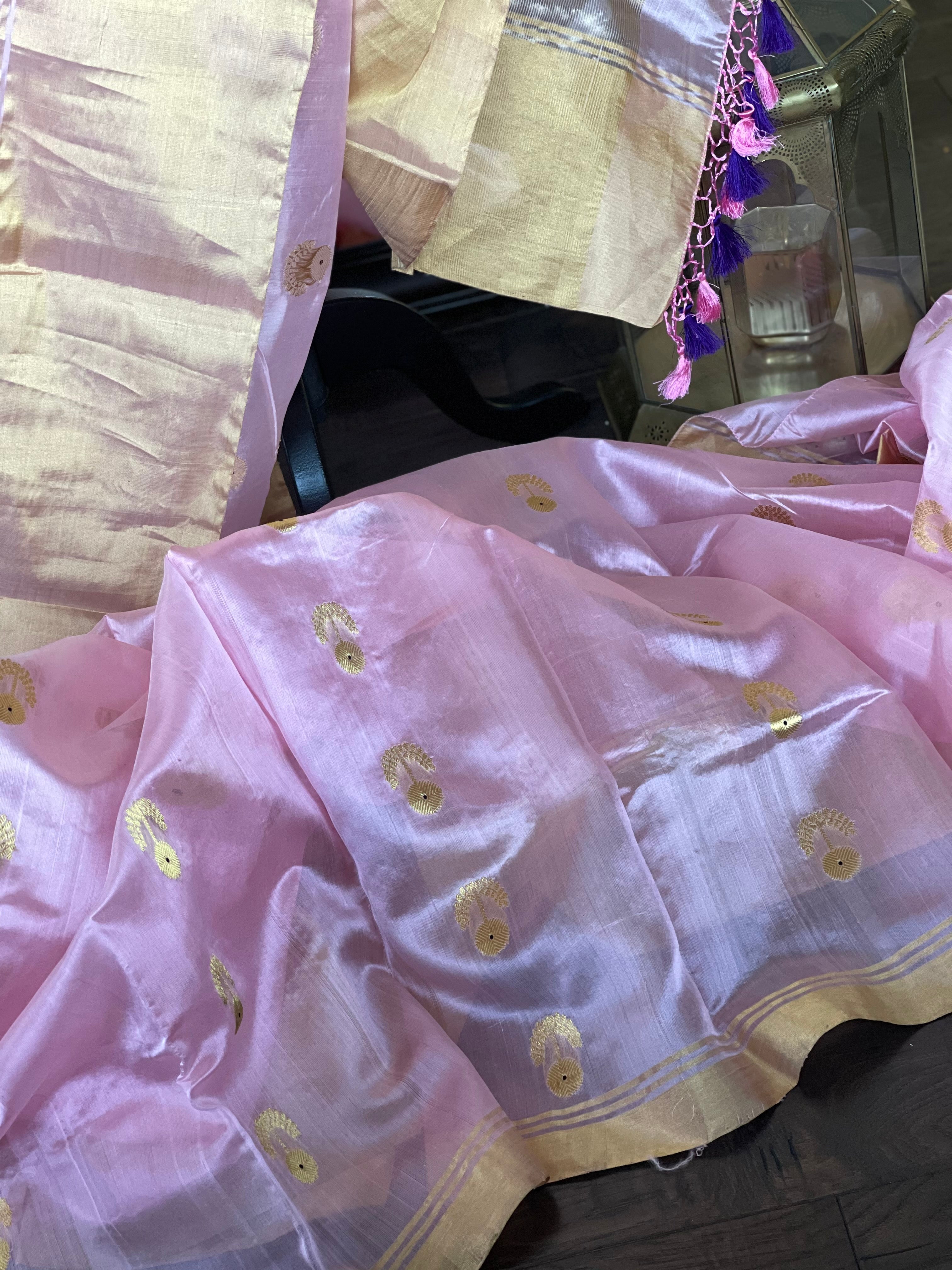 Pure Chanderi Silk - Light Baby Pink Eknaliya Woven
