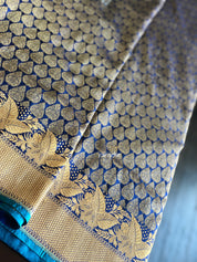 Tanchoi Silk Banarasi - Blue Antique Golden Zari
