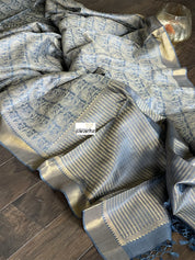Tussar Silk - Steel Grey Resham Woven