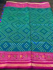 Pure Silk Ikat -  Firozi Sea Green Magenta